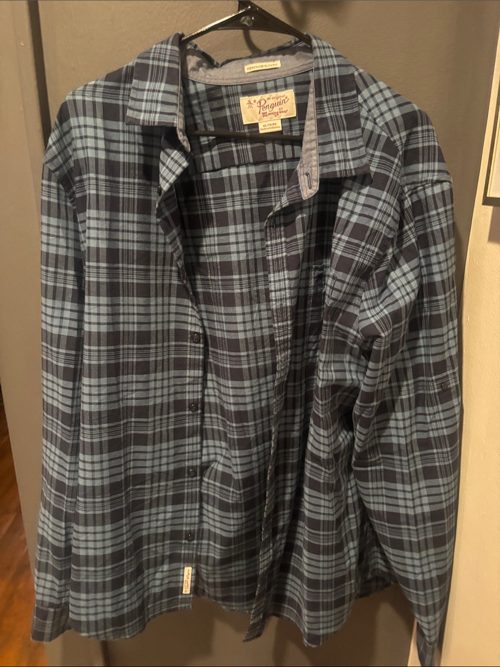 Original Penguin light  Blue and Navy Plaid Casual Button-Down Shirt